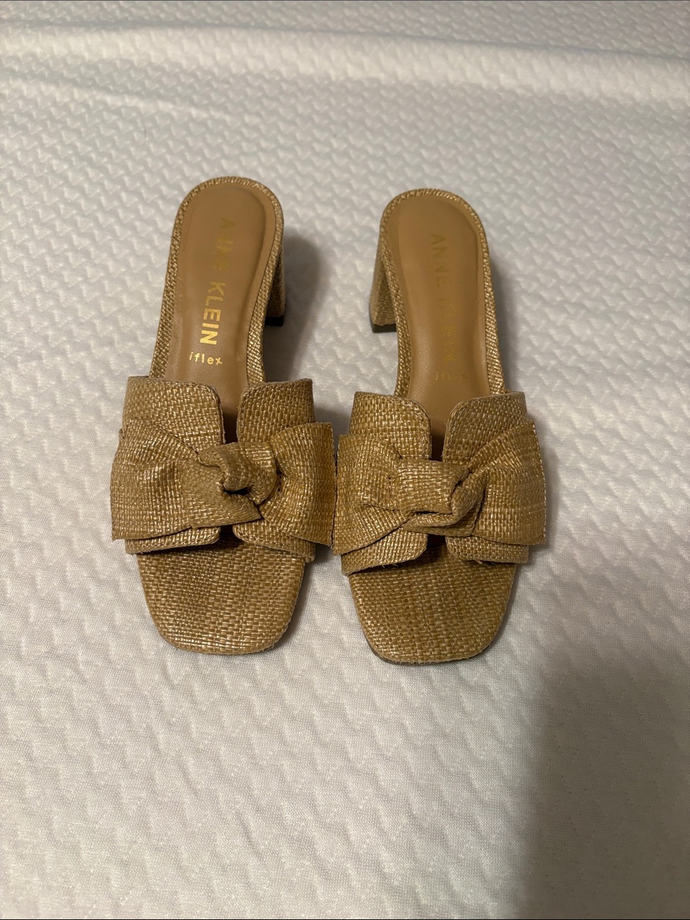 Anne Klein Beige Knot-Front Slide Mules